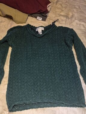 Textured Crewneck Sweater in Dark Teal - Women's